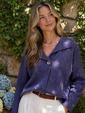TWEEDS Marled Purple Single Button Cardigan  L
